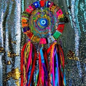 Evil Eye 🧿 Sari Dreamcatcher🕸Boho/Gypsy/ Hippie Tie Dye WallHanging Wall Decor